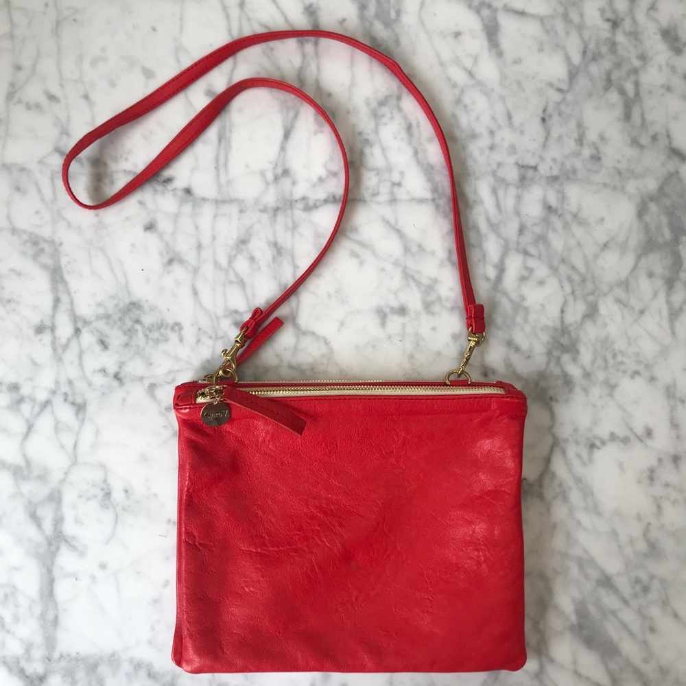 Clare V. Cross body red leather double pocket bag